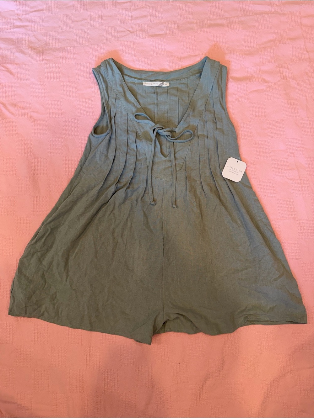 Altar’d State Sage Green Tie-Front Evie Romper